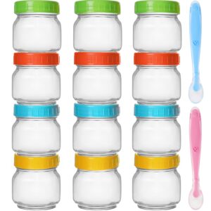 goldarea 12 pack baby food containers, 8 oz glass storage containers with lids, baby feeding supplies, glass snack containers for kids, glass baby food jars, 2 pcs baby spoons included