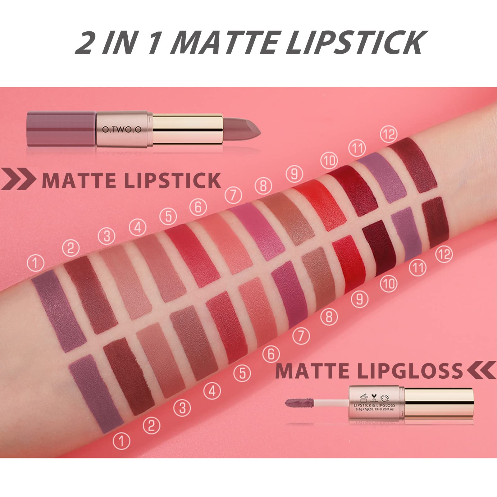 KUAILEGO ROSE GOLD 2 In 1 Matte Lipstick & Liquid Lipstick, Matte Finish, Nude, Full Color Lipstick, Long Lasting Waterproof Velvet Lip Gloss (04)