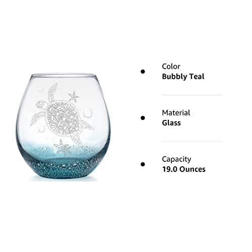 Sea Turtle Stemless Wine Glass for Women, 19 Oz Ideal Unique Birthday Gifts for Turtle Lovers, Mother's Day Gifts for Her Ocean Coastal Theme Beach Party Man Mom Friends (Bubbly Teal)