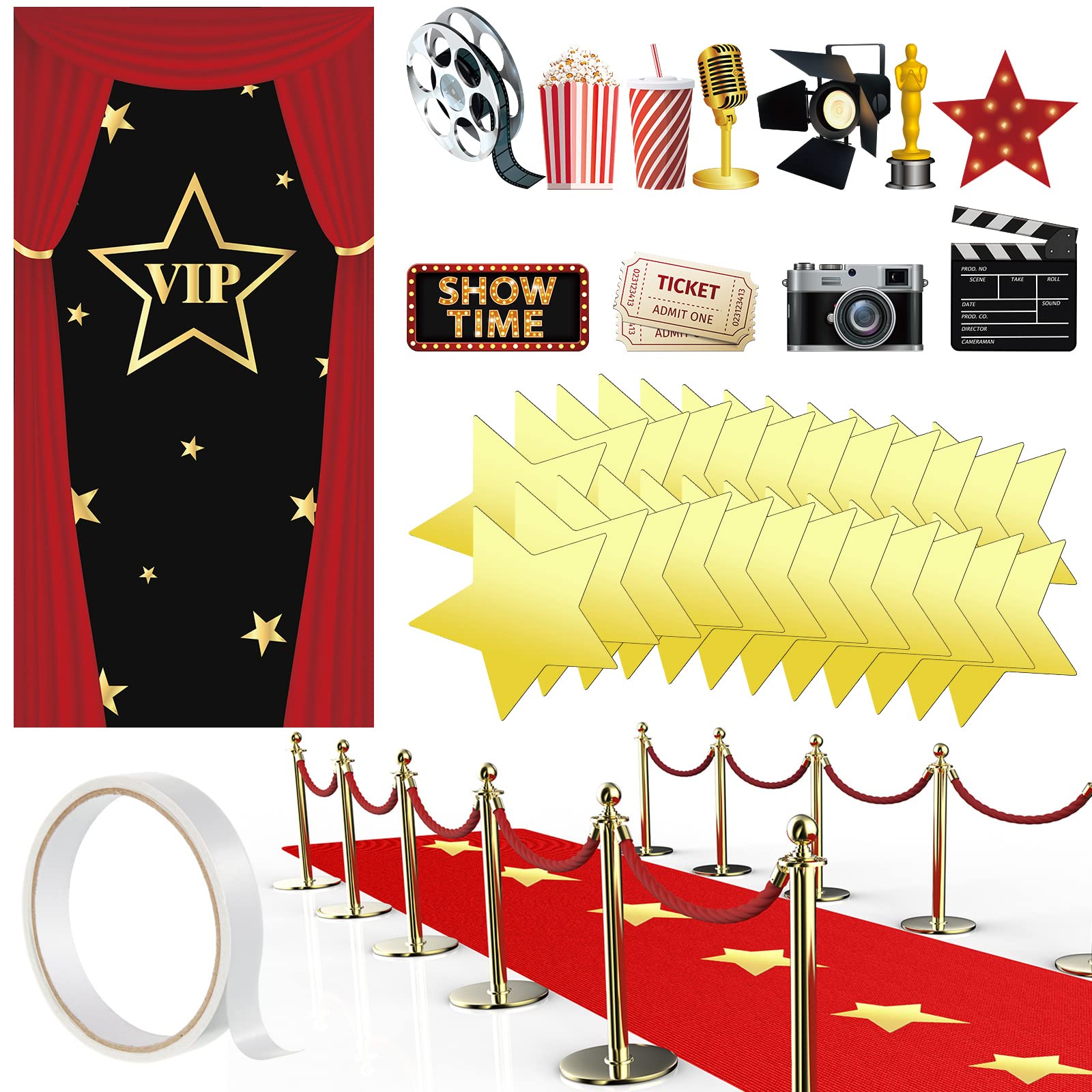 Remagr VIP Party Decorations Movie Night Party Decorations Kit VIP Door Cover 2.6 x 15 ft Red Carpet Runner Runway Rug 55 Gsm Thickness, Movie Night