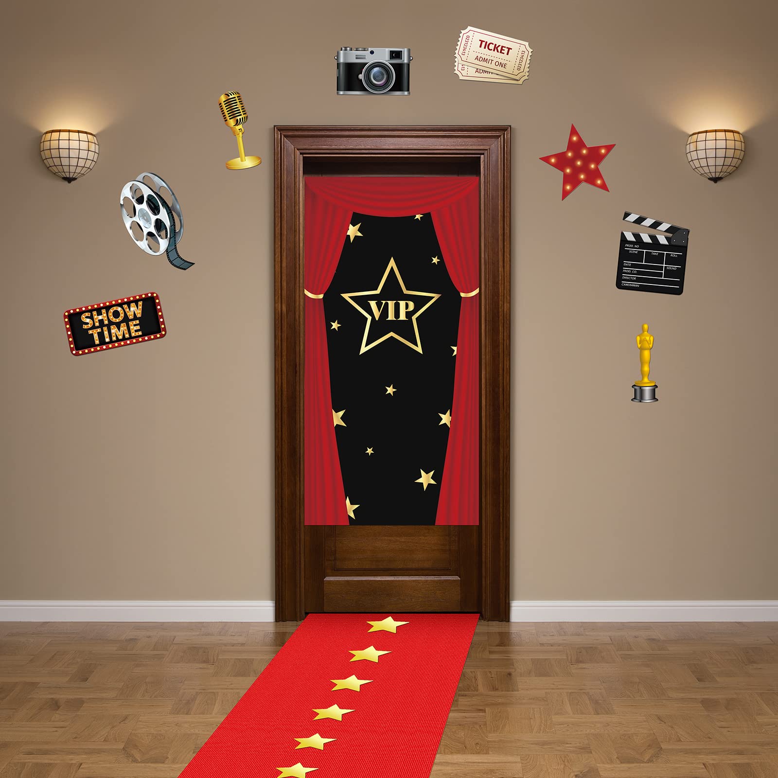 Remagr VIP Party Decorations Movie Night Party Decorations Kit VIP Door Cover 2.6 x 15 ft Red Carpet Runner Runway Rug 55 Gsm Thickness, Movie Night