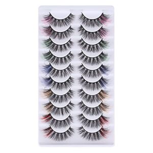 outopen colored lashes, false eyelashes with color, fluffy 5d volume curly faux mink eyelashes 10 pairs cat-eye cosplay makeup lashes