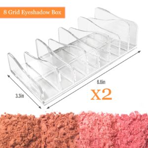 Makeup Palette Organizer,Acrylic Eyeshadow Palette Pallet,8 Sectons BPA-Free Divided Make Up Blush,Contour Storage Holder Cosmetic Eye Shadow Display Stand Clear Rack Vanity Holder(2 Pack).