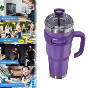 Zibtes 40oz Insulated Tumbler With Lid and Straws, Stainless Steel Double Vacuum Coffee Tumbler With Handle, lovely Travel Cup for Home, Office, Party (Glitter Purple 1 pack)