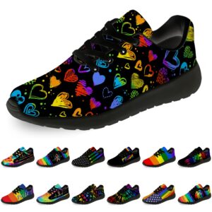 horethy mens womens gay pride shoes running shoes walking tennis sneakers rainbow heart lgbtq lesbian shoes gifts for men women,size 9.5 men/11 women black