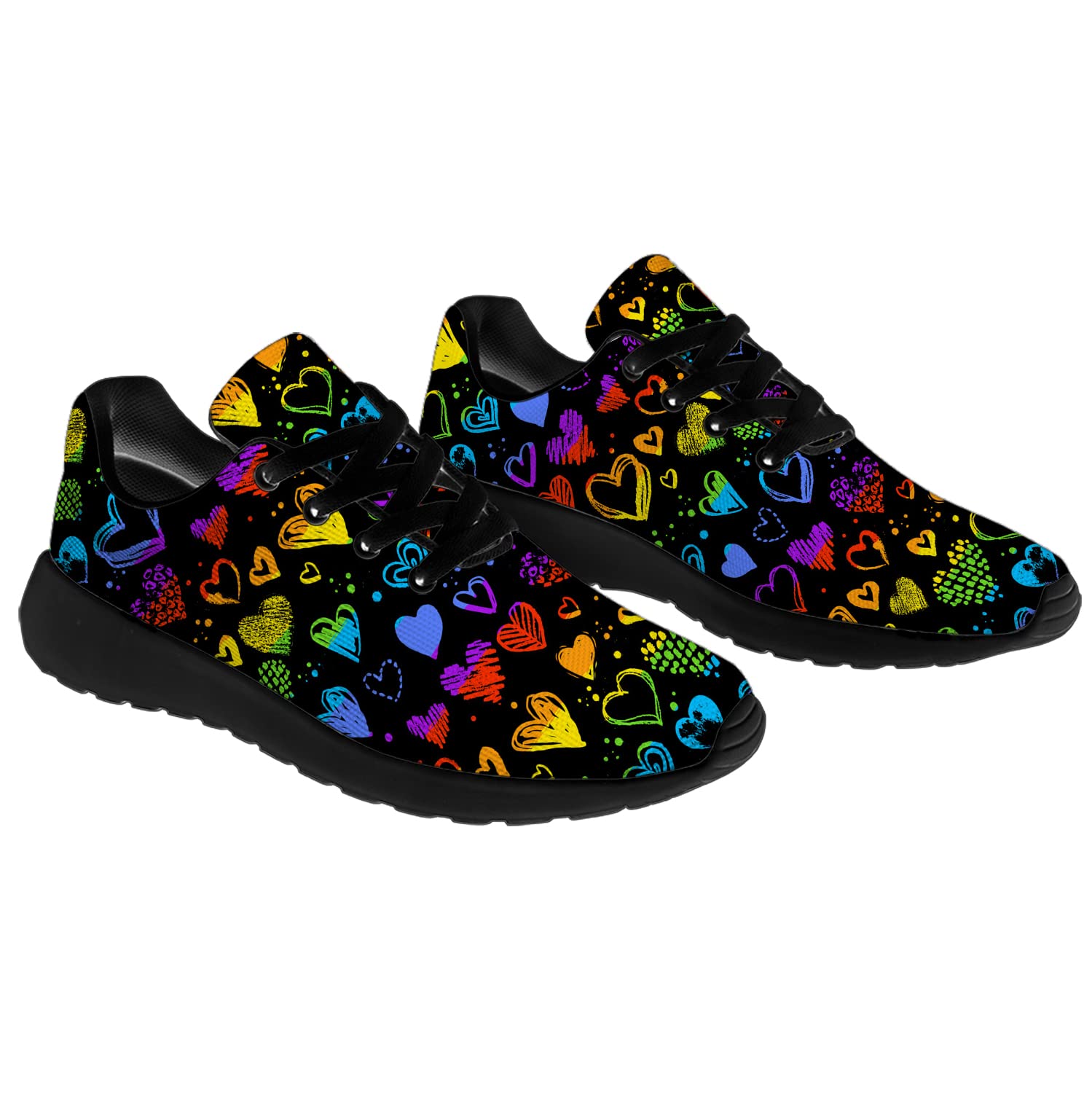 horethy Mens Womens Gay Pride Shoes Running Shoes Walking Tennis Sneakers Rainbow Heart LGBTQ Lesbian Shoes Gifts for Men Women,Size 9.5 Men/11 Women Black