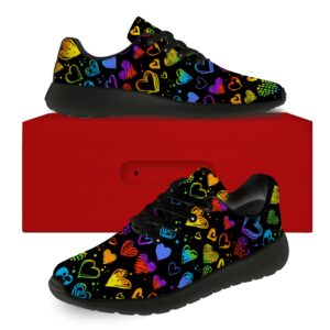 horethy Mens Womens Gay Pride Shoes Running Shoes Walking Tennis Sneakers Rainbow Heart LGBTQ Lesbian Shoes Gifts for Men Women,Size 9.5 Men/11 Women Black