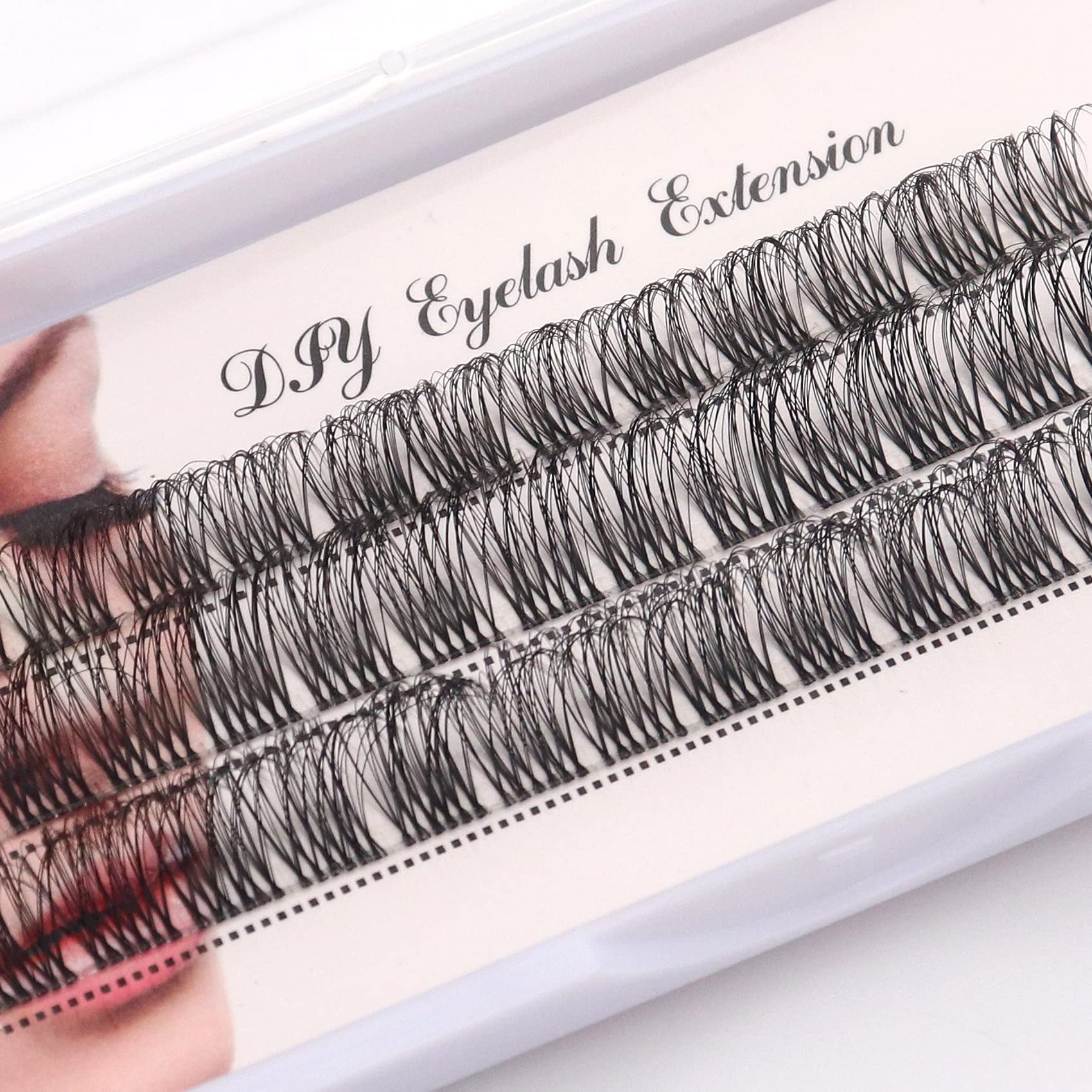 Veleasha DIY Eyelash Extension Individual Lashes with Clear Band D Curl Lash Extension Strip 39 Clusters Reusable Wispy False Eyelashes for Personal DIY at Home / FD02 12-16MM