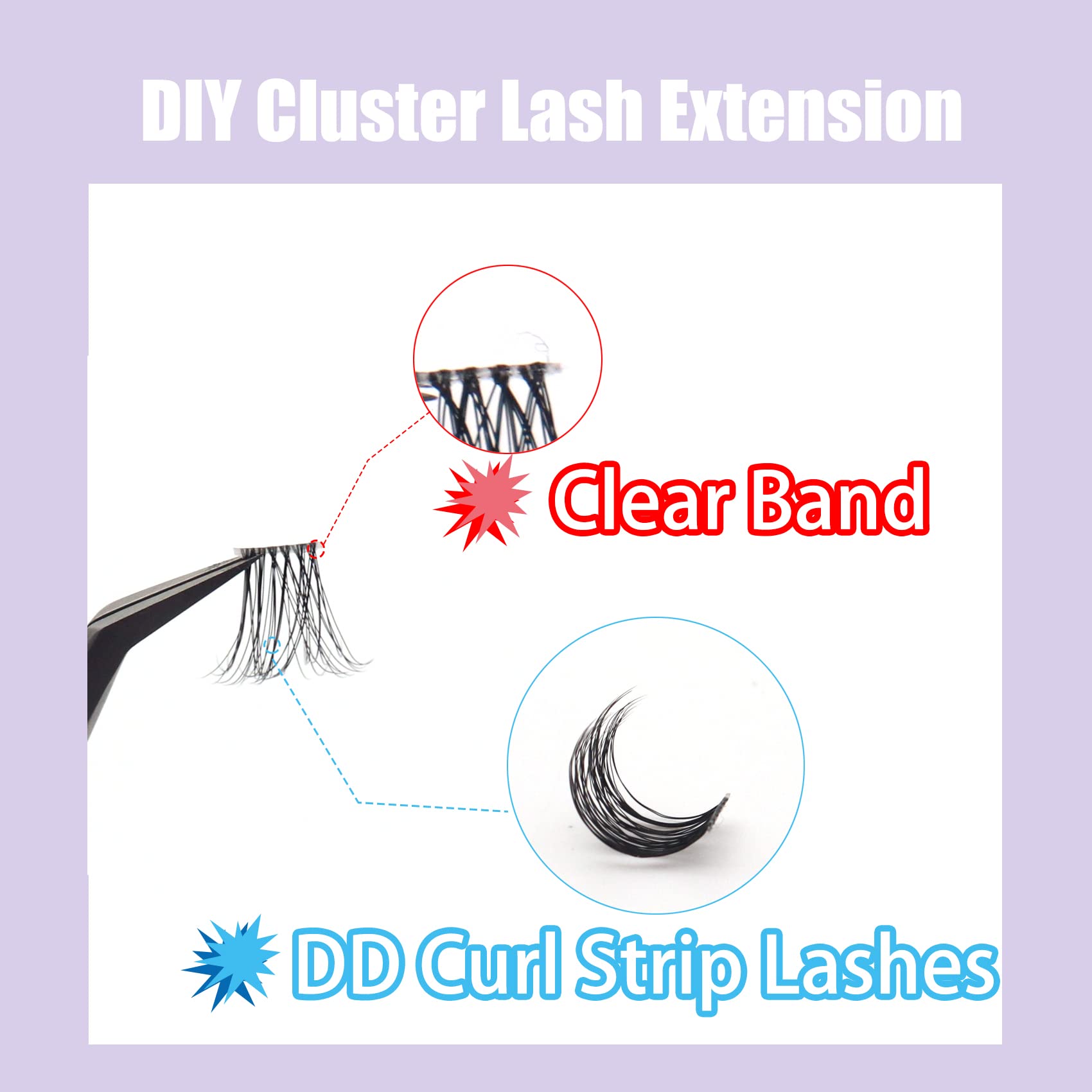 Veleasha DIY Eyelash Extension Individual Lashes with Clear Band D Curl Lash Extension Strip 39 Clusters Reusable Wispy False Eyelashes for Personal DIY at Home / FD02 12-16MM