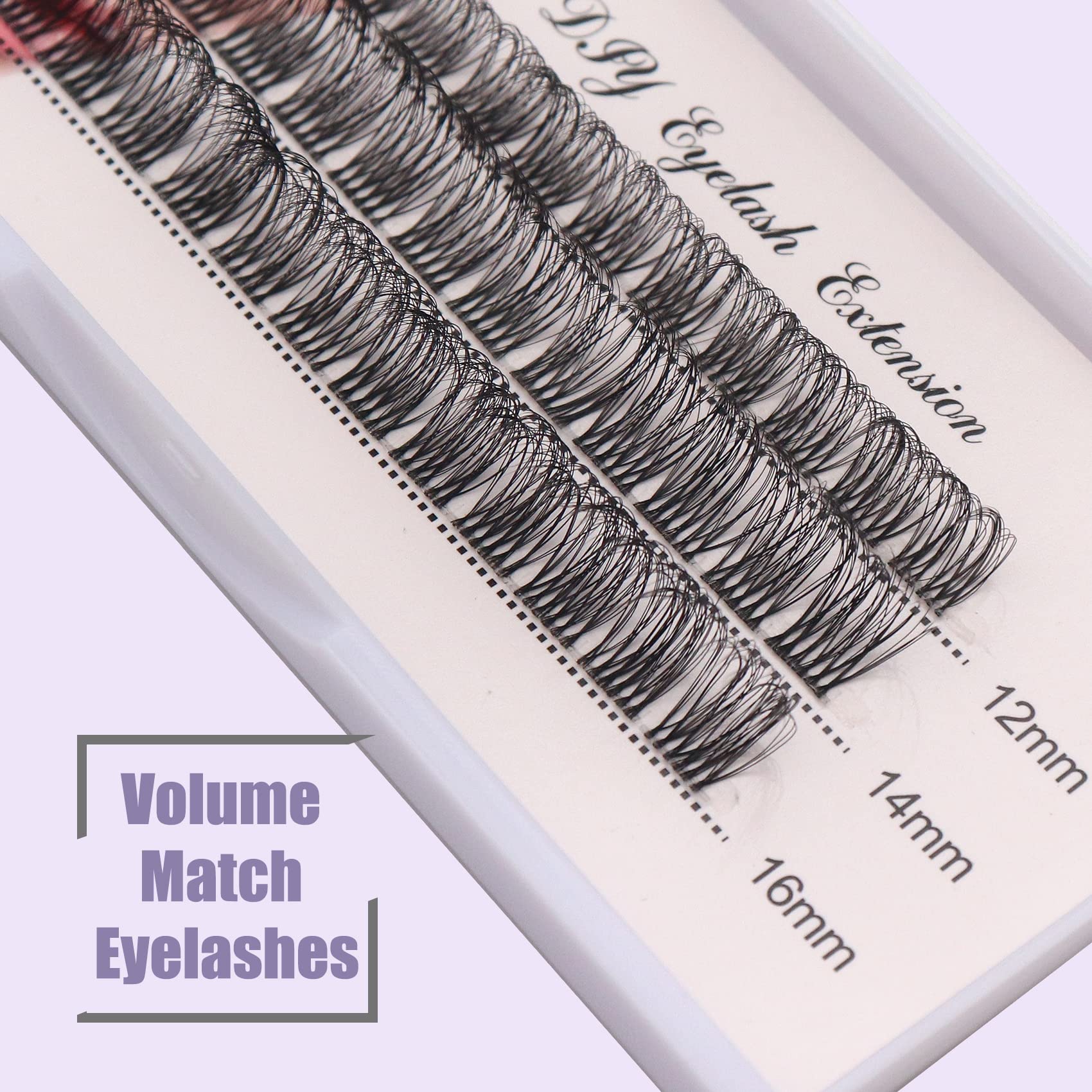 Veleasha DIY Eyelash Extension Individual Lashes with Clear Band D Curl Lash Extension Strip 39 Clusters Reusable Wispy False Eyelashes for Personal DIY at Home / FD02 12-16MM