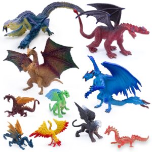 sienon 5" & 3" dragon toy figures - 10 pack assorted mythical figurines for cake toppers & party favors