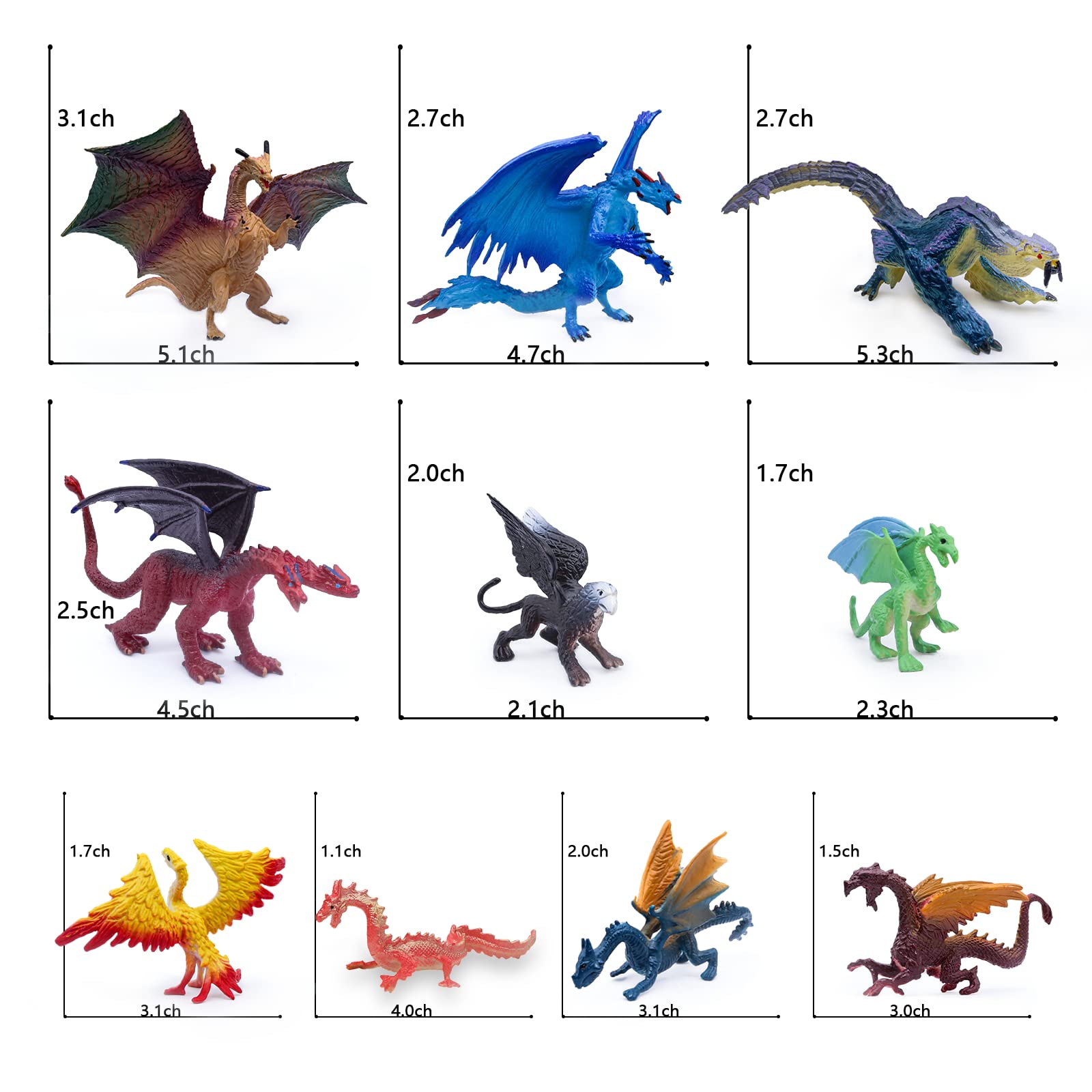 SIENON 5" & 3" Dragon Toy Figures - 10 Pack Assorted Mythical Figurines for Cake Toppers & Party Favors
