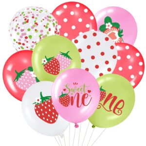 36 pcs strawberry theme balloons strawberry sweet one party balloons bouquet strawberry party decorations for girls first birthday party summer fruit party baby shower supplies, 12 inch