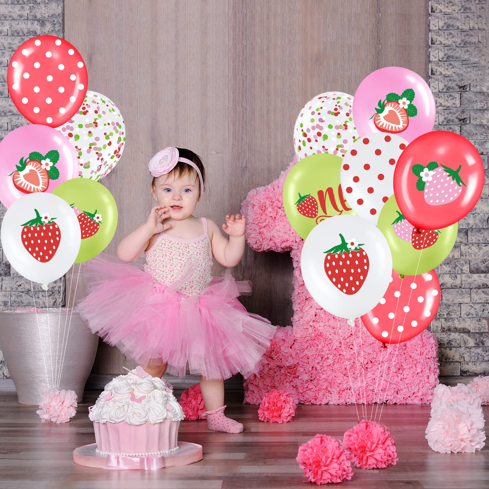 36 Pcs Strawberry Theme Balloons Strawberry Sweet One Party Balloons Bouquet Strawberry Party Decorations for Girls First Birthday Party Summer Fruit Party Baby Shower Supplies, 12 Inch