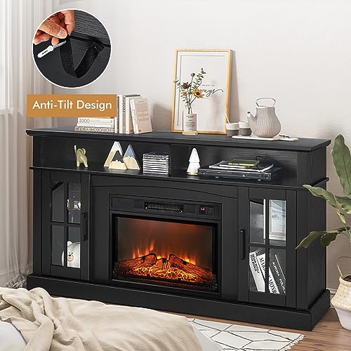 GOFLAME 58" TV Stand with Electric Fireplace Insert, Fireplace Entertainment Center with Side Cabinets & Adjustable Shelves, Overheat Protection, Remote Control & Timer for TVs up to 65 Inches (Black)