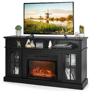 goflame 58" tv stand with electric fireplace insert, fireplace entertainment center with side cabinets & adjustable shelves, overheat protection, remote control & timer for tvs up to 65 inches (black)