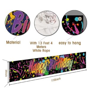 Large Colorful Neno Glow in The Dark Banner 118In x 20In Indoor Outdoor Decor Yard Sign for Happy Birthday Theme Party Backdrop Decoration Supplies