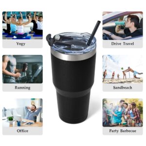 Zibtes 30oz Insulated Tumbler With Lid and Straws, Stainless Steel Double Vacuum Coffee Tumbler, Powder Coated Travel Mug for Home, Office, Travel, Party (Black 1 pack)