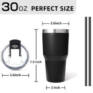 Zibtes 30oz Insulated Tumbler With Lid and Straws, Stainless Steel Double Vacuum Coffee Tumbler, Powder Coated Travel Mug for Home, Office, Travel, Party (Black 1 pack)