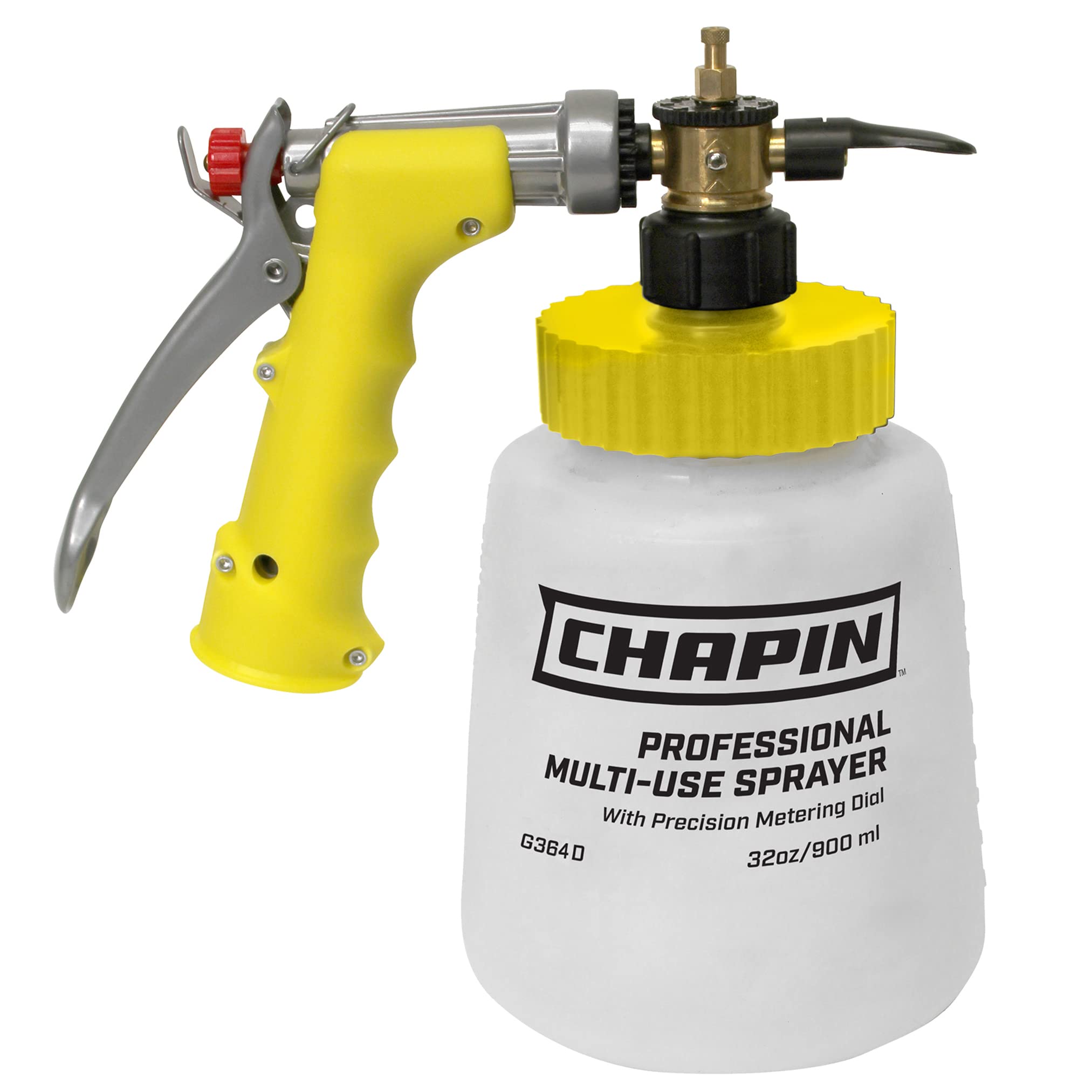 Chapin G364D Made in the USA 32 Ounce Professional Lawn and Garden Hose-End Sprayer With 16 Mixing Rations on the Metering Dial, Built-in Anti-Siphon, Translucent White