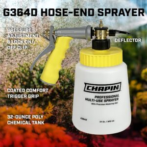 Chapin G364D Made in the USA 32 Ounce Professional Lawn and Garden Hose-End Sprayer With 16 Mixing Rations on the Metering Dial, Built-in Anti-Siphon, Translucent White