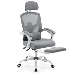 ergonomic high back office chair with lumbar pillow and retractable footrest, mesh office chair with padded armrests and adjustable headrest, swivel rolling chair, height adjustable