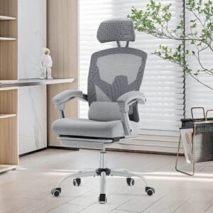 Ergonomic High Back Office Chair with Lumbar Pillow and Retractable Footrest, Mesh Office Chair with Padded Armrests and Adjustable Headrest, Swivel Rolling Chair, Height Adjustable