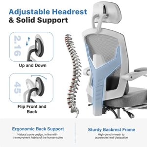 Ergonomic High Back Office Chair with Lumbar Pillow and Retractable Footrest, Mesh Office Chair with Padded Armrests and Adjustable Headrest, Swivel Rolling Chair, Height Adjustable