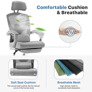 Ergonomic High Back Office Chair with Lumbar Pillow and Retractable Footrest, Mesh Office Chair with Padded Armrests and Adjustable Headrest, Swivel Rolling Chair, Height Adjustable