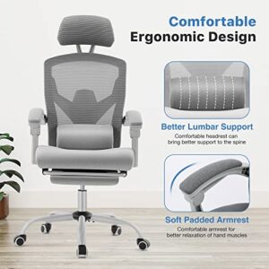 Ergonomic High Back Office Chair with Lumbar Pillow and Retractable Footrest, Mesh Office Chair with Padded Armrests and Adjustable Headrest, Swivel Rolling Chair, Height Adjustable