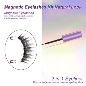 Magnetic Eyelashes Kit, Reusable Magnetic Lashes with Eyeliner, Natural Look & Soft Magnetic False Eyelash Kit with 2 Tubes of Magnetic Eyeliner and Tweezers[10 Pairs]