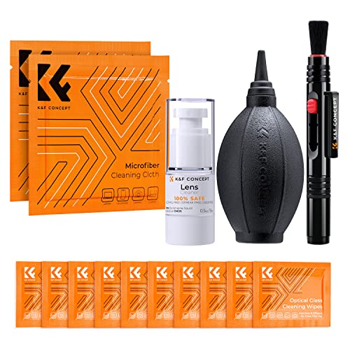 K&F Concept Camera Lens Cleaning Kit - 15ml Sensor Cleaner, Lens Pen Brush, Air Blower, Microfiber Cleaning Cloths & Lens Wipes for DSLR & Mirrorless Cameras and Sensitive Electronics