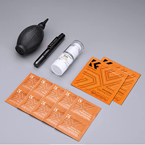 K&F Concept Camera Lens Cleaning Kit - 15ml Sensor Cleaner, Lens Pen Brush, Air Blower, Microfiber Cleaning Cloths & Lens Wipes for DSLR & Mirrorless Cameras and Sensitive Electronics