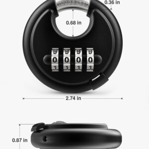 Puroma Combination Lock, 4 Digit Disc Padlock with Hardened Steel Shackle, Keyless Heavy Duty Combo Lock for Outdoor Sheds Fence, Gate Hasps, Storage Unit, School Gym Locker (1 Pack, ‎Black)