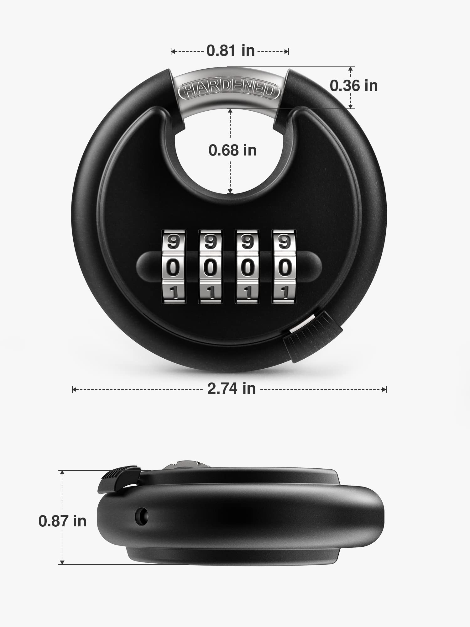 Puroma Combination Lock, 4 Digit Disc Padlock with Hardened Steel Shackle, Keyless Heavy Duty Combo Lock for Outdoor Sheds Fence, Gate Hasps, Storage Unit, School Gym Locker (1 Pack, ‎Black)