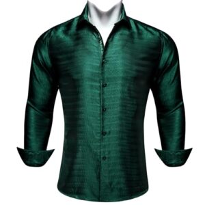 barry.wang mens shirt solid green dress shirts christmas silk long sleeve button up wedding formal/casual st.patrick'sday