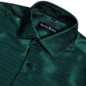 Barry.Wang Mens Shirt Solid Green Dress Shirts Christmas Silk Long Sleeve Button Up Wedding Formal/Casual St.Patrick'sDay