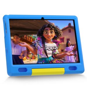 lville kids tablet 10" android 12 tablet pc 10.1" display, quad core processor, 2gb+32gb, 6000mah, kidoz pre installed, parental control tablet for kids, wi-fi, bluetooth, kid-proof case (blue)