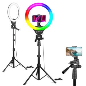 eicaus 12" rgb ring light with tripod stand and phone holder, selfie led lighting with 62" phone and stand,15 color effects for video recording,makeup,room decor,tiktok,creative photography