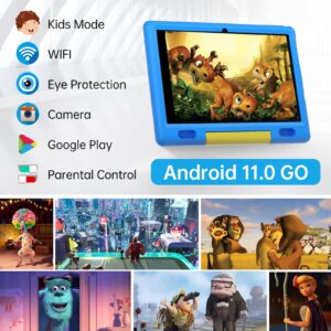 LVILLE Kids Tablet 10" Android 12 Tablet PC 10.1" Display, Quad Core Processor, 2GB+32GB, 6000mAh, Kidoz Pre Installed, Parental Control Tablet for Kids, Wi-Fi, Bluetooth, Kid-Proof Case (Blue)