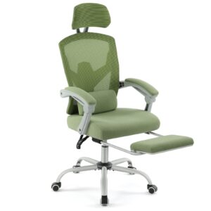 afo ergonomic office chair, high back chair with lumbar pillow and retractable footrest, mesh padded armrests adjustable headrest, height adjustable, green (wy-9053-gn)