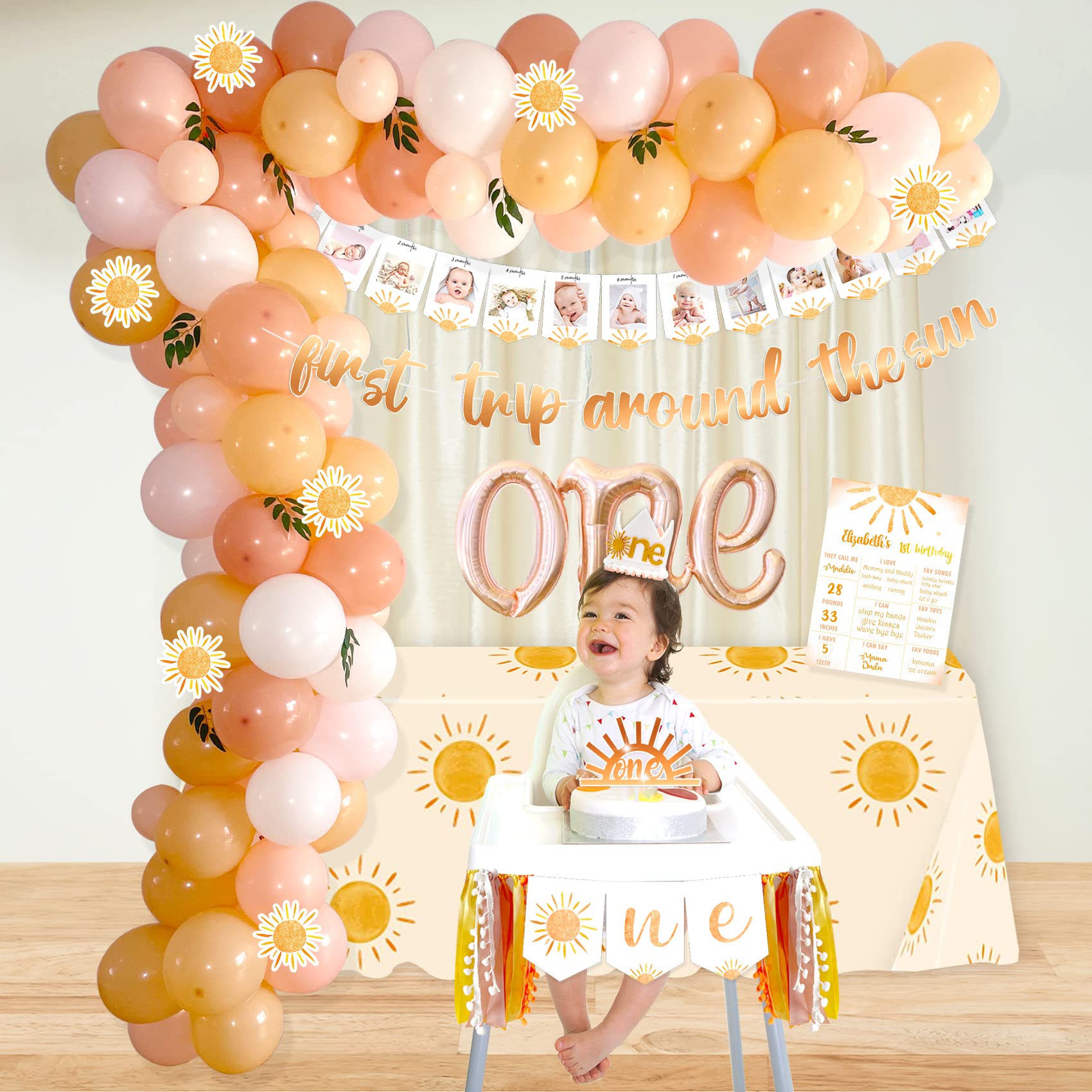 First Trip Around The Sun Birthday Decorations, Boho Sun 1st Birthday Decoration, You Are My Sunshine Party Supplies, Muted Sun Dessert Table Backdrop for 1st Birthday Girl, Sun Theme 1st Birthday