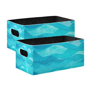 kcldeci watercolor sea ocean wave blue teal turquoise colored wave storage bins baskets for organizing, sturdy storage basket foldable storage baskets for shelves closet nursery toy