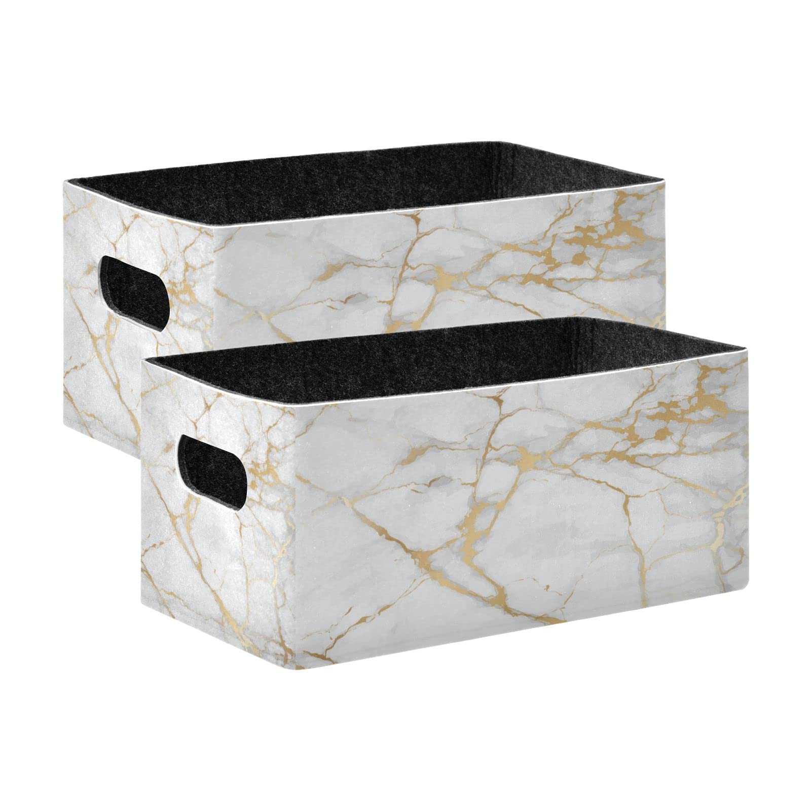 Kcldeci Luxury Marble Stone Gold White Storage Bins Baskets for Organizing, Sturdy Storage Basket Foldable Storage Baskets for Shelves Closet Nursery Toy