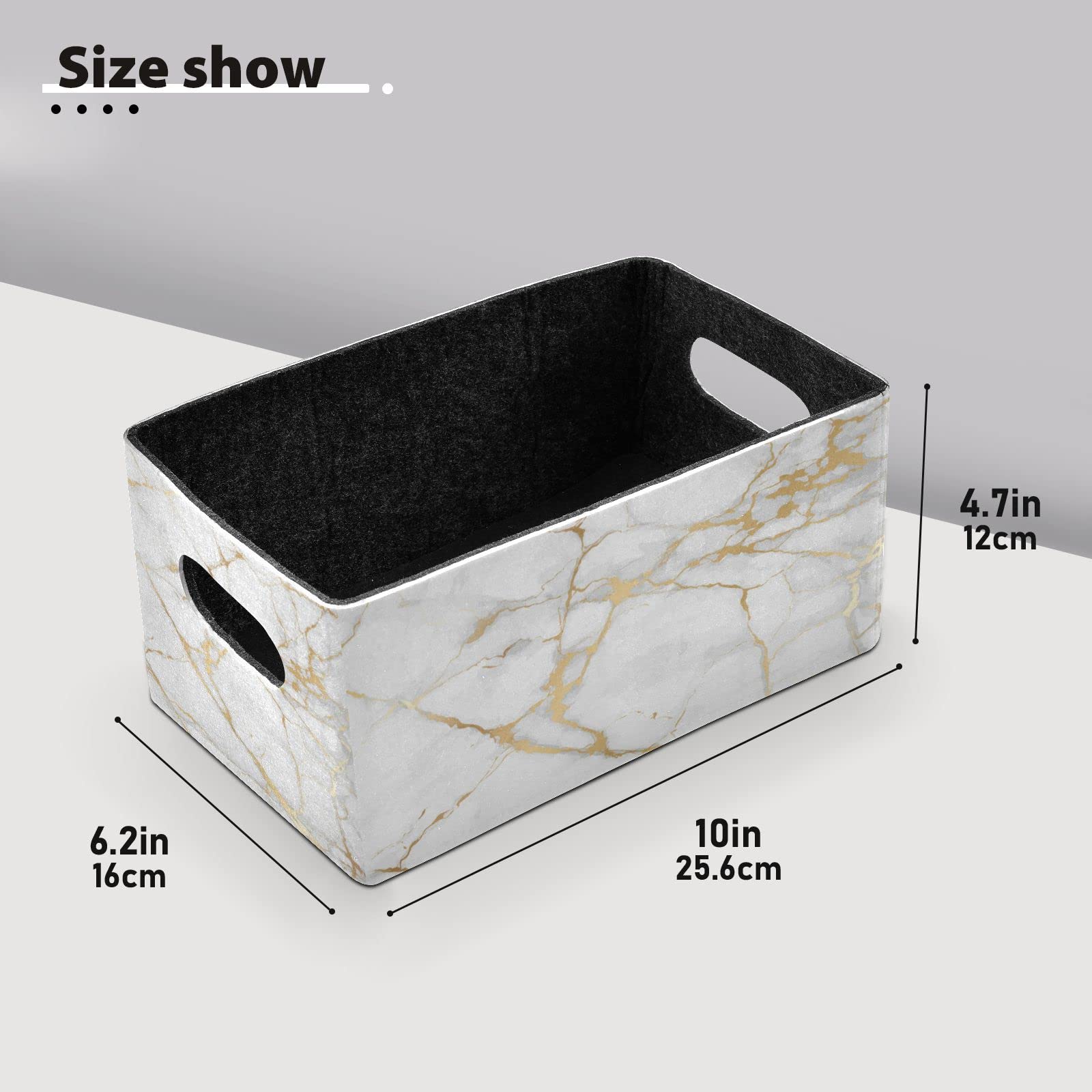 Kcldeci Luxury Marble Stone Gold White Storage Bins Baskets for Organizing, Sturdy Storage Basket Foldable Storage Baskets for Shelves Closet Nursery Toy