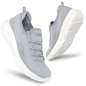 JENN ARDOR Womens Slip On Sneakers Walking Tennis Shoes Fashion Lightweight Casual Lace Up Running Sneakers for Gym Ladies Breathable Mesh Comfortable Grey 7