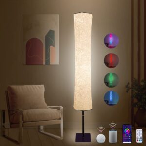 aofmy 63" soft light floor lamp for game room&bedroom: rgb color changing led - smart floor lamp - music sync and multi scene modes - voice/remote control-white fabric floor lamp for living room