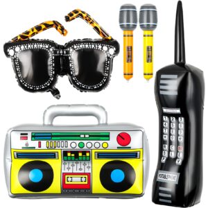 5 pack 90s 80s inflatable radio boombox inflatable microphones inflatable mobile phone inflatable glasses 80s 90s theme party decorations props for 90s 80s hip hop theme disco birthday party