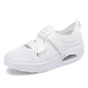 jituue women's comfort shoes adjustable breathable air cushioned insoles wedges slip-on sport walking sneakers fitness casual shoes with eyelets(white,us 7