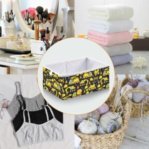 Ollabaky Construction Trucks Yellow Cube Storage Bin, Foldable Fabric Storage Cube Basket Cloth Organizer Box with Handle for Closet Shelves, Nursery Storage Toy Bin - R